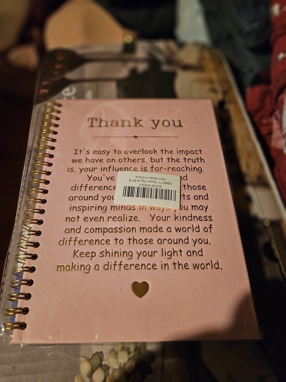 Pink Spiral "Thank You" Journal with Gold Accents